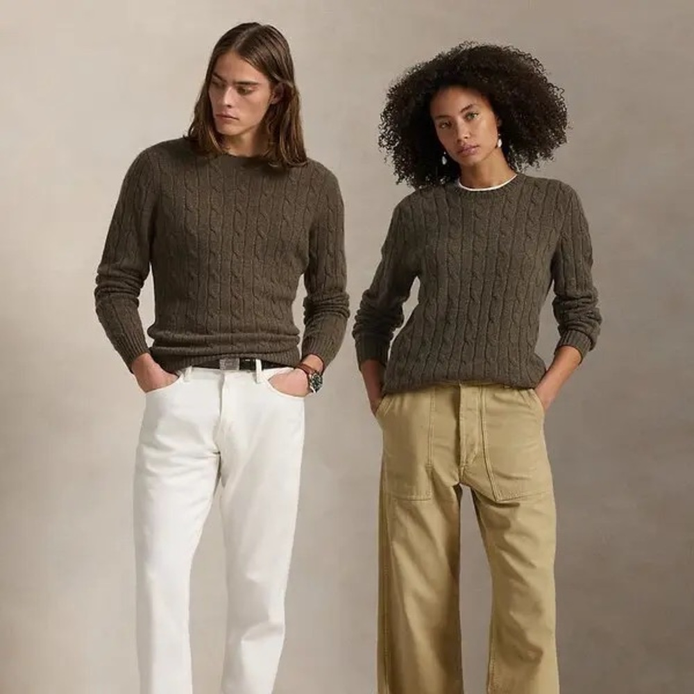 Olive Green Polo Ralph Lauren Cashmere Cable-Knit Sweater S/M